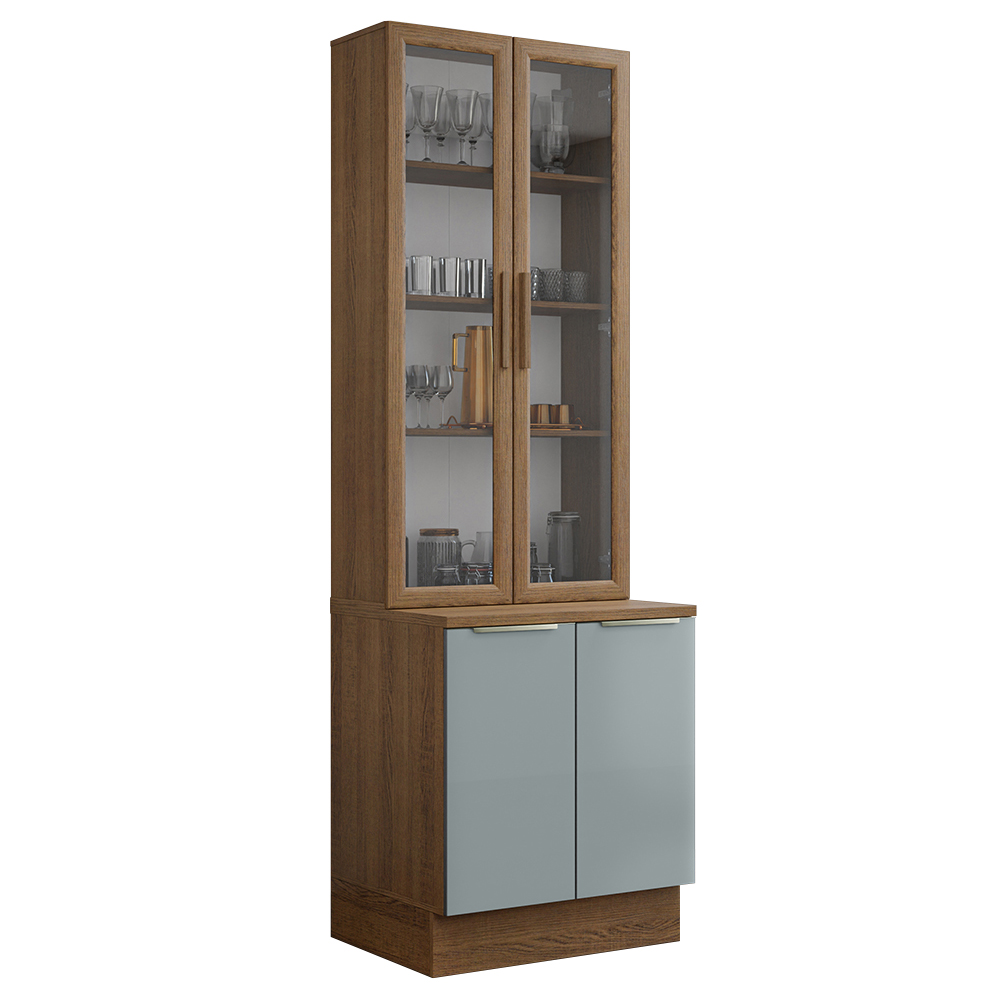 Kit Bajo Mesada y Cristalero 70 cm 4 Puertas Marrón/Gris Lux Madesa