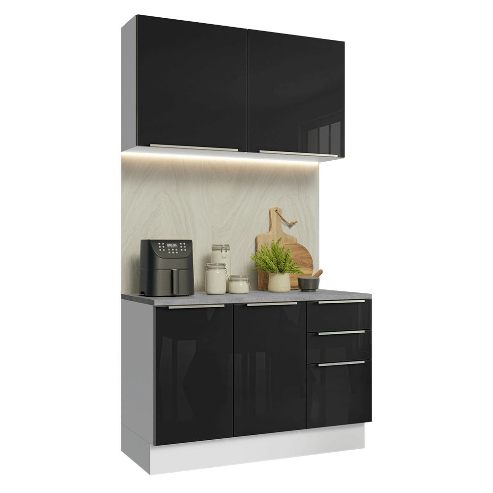 Cocina Compacta 120 x 60 cm Blanco/Negro Lux Madesa 02