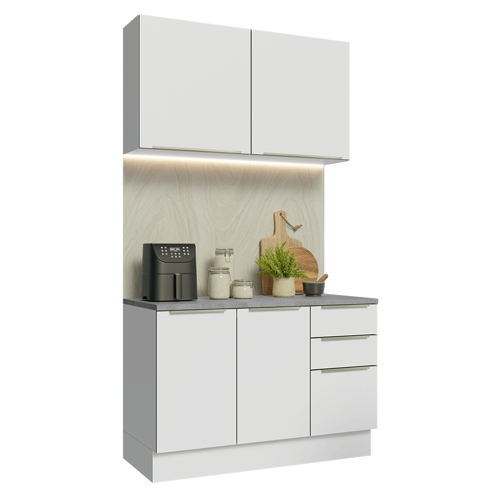 Cocina Compacta 120 x 60 cm Blanco/Blanco Aterciopelado Lux Madesa 02