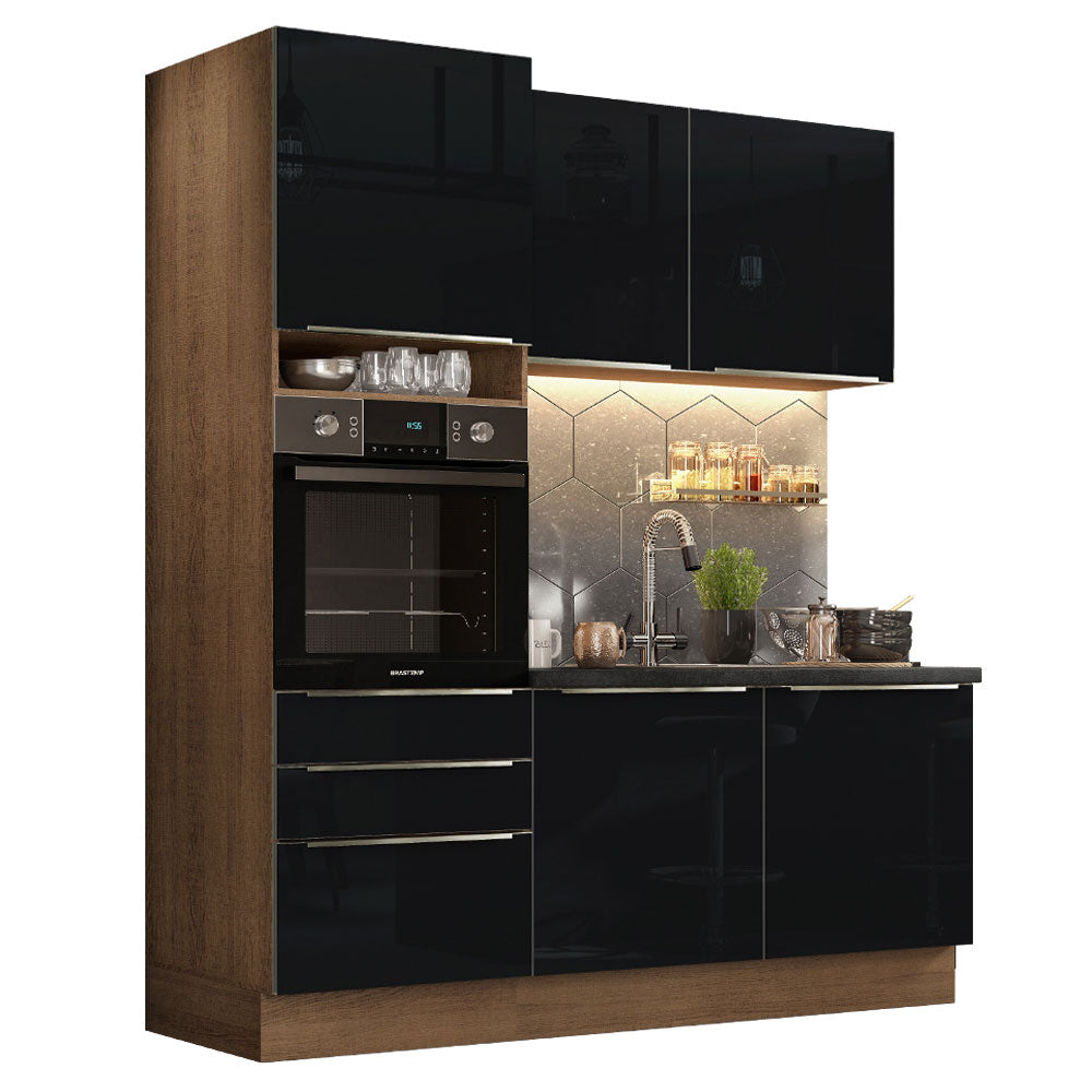 Combo de Cocina Compacta 180cm Marrón/Negro Lux Madesa 01