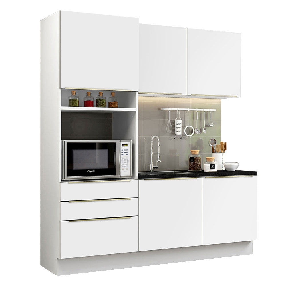 Cocina Compacta 180 x 60 cm Blanco/Blanco Aterciopelado Lux Madesa 01