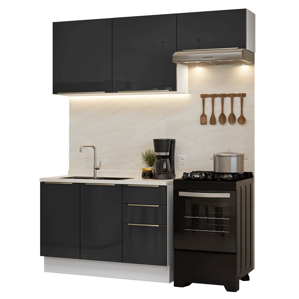 Cocina Compacta 180 cm Blanco/Negro Lux Madesa 02