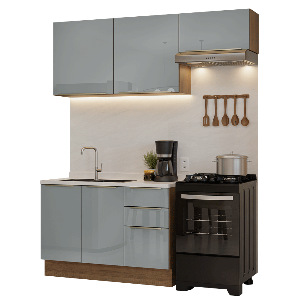 Cocina Compacta 180 cm Marrón/Gris Lux Madesa 02