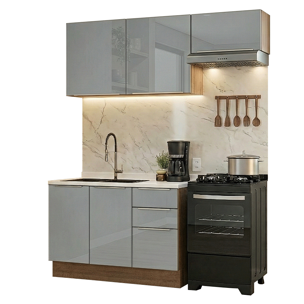 Cocina Compacta 180 x 60 cm Marrón/Gris Lux Madesa 03