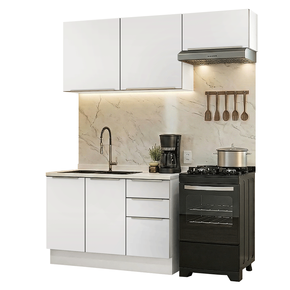 Cocina Compacta 180 x 60 cm Blanco/Blanco Aterciopelado Lux Madesa 03