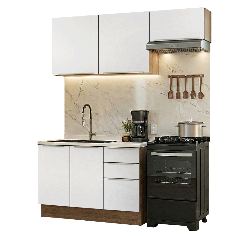 Cocina Compacta 180 x 60 cm Marrón/Blanco Aterciopelado Lux Madesa 03