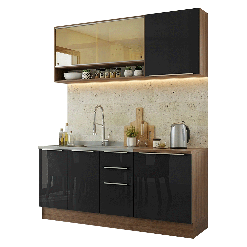 Cocina Compacta 180 cm Marrón/Negro Lux Madesa 04