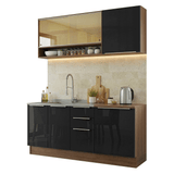 Cocina Compacta 180 cm Marrón/Negro Lux Madesa 04