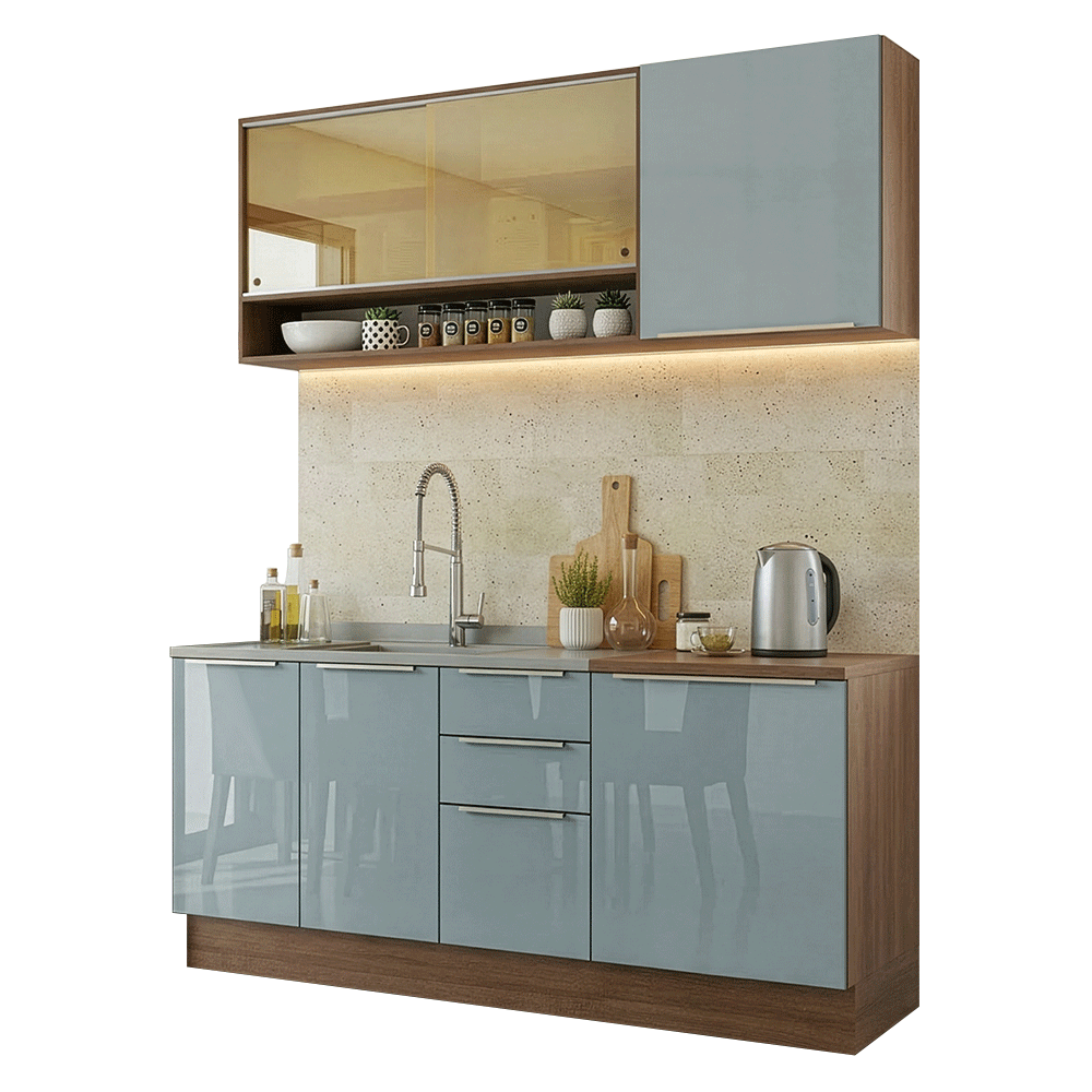 Cocina Compacta 180 cm Marrón/Gris Lux Madesa 04