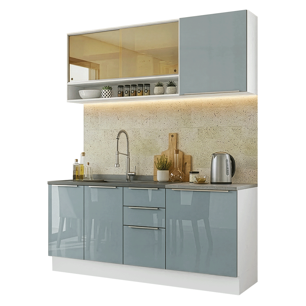 Cocina Compacta 180 cm Blanco/Gris Lux Madesa 04