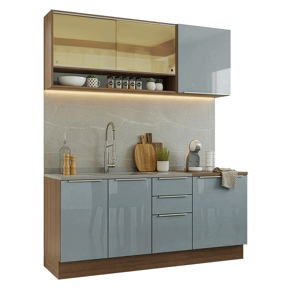Cocina Compacta 180 x 60 cm Marrón/Gris Lux Madesa 05
