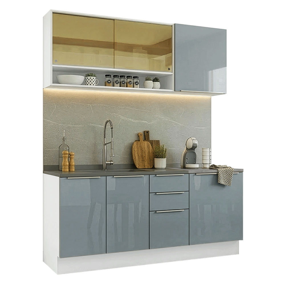 Cocina Compacta 180 x 60 cm Blanco/Gris Lux Madesa 05
