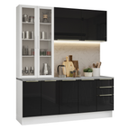 Cocina Compacta 190 cm con Cristalero 8 Puertas 3 Cajones Blanco/Negro Lux Madesa