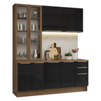 Cocina Compacta 190 cm con Cristalero 8 Puertas 3 Cajones Marrón/Negro Lux Madesa