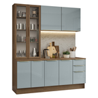 Cocina Compacta 190 cm con Cristalero 8 Puertas 3 Cajones Marrón/Gris Lux Madesa