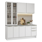 Cocina Compacta 190 cm con Cristalero 8 Puertas 3 Cajones Blanco Lux Madesa