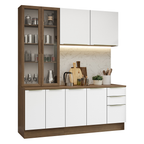 Cocina Compacta 190 cm con Cristalero 8 Puertas 3 Cajones Marrón/Blanco Lux Madesa