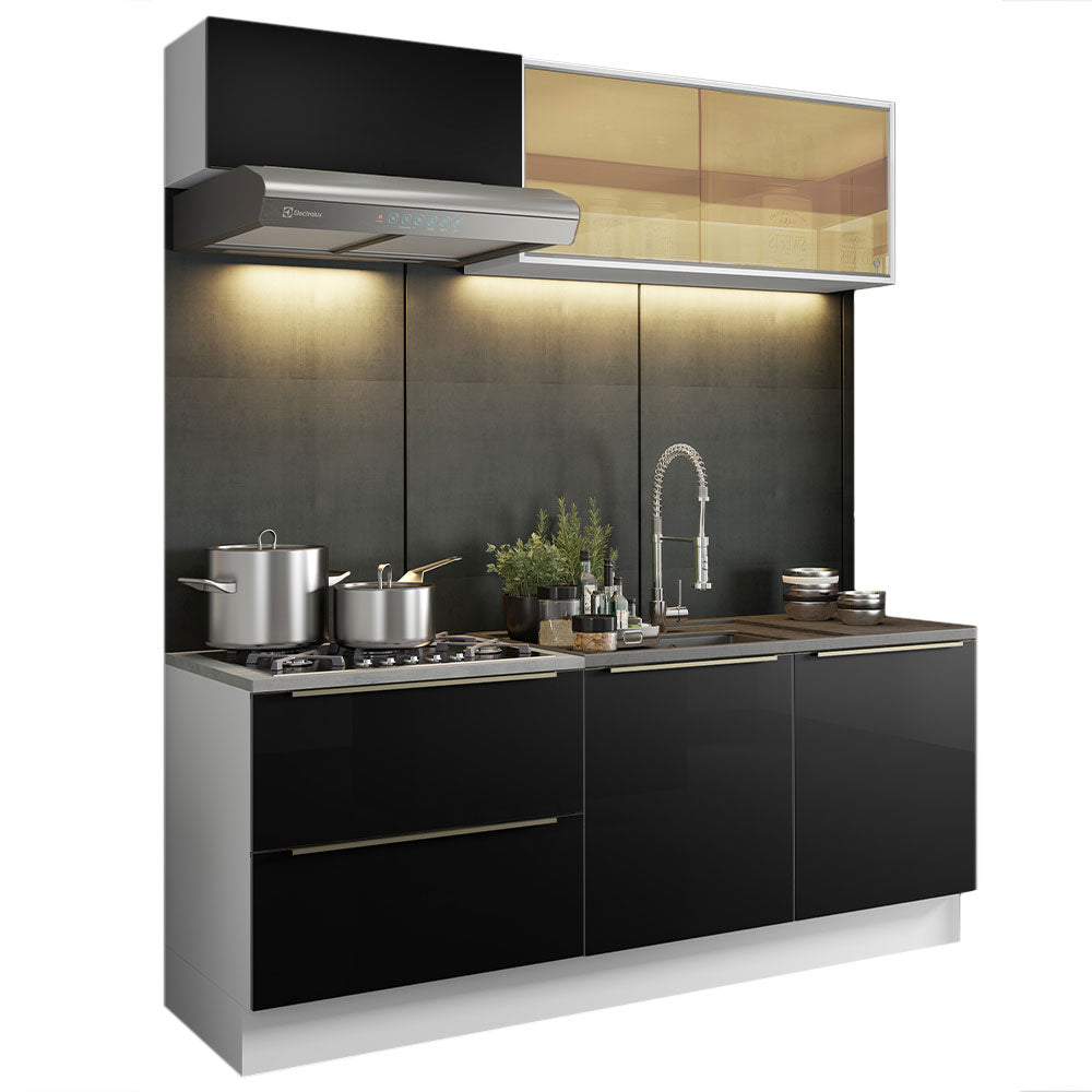 Combo de Cocina Compacta 200cm Blanco/Negro Lux Madesa 01