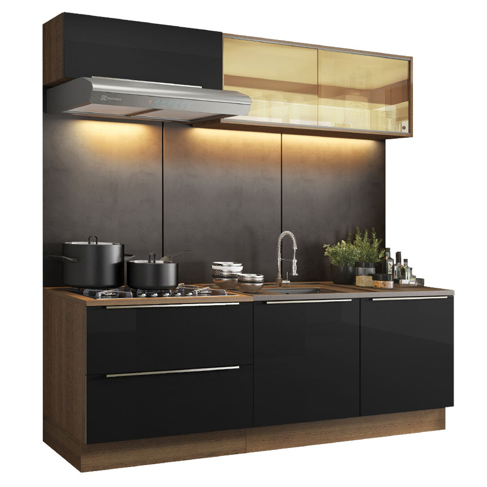 Combo de Cocina Compacta 200cm Marrón/Negro Lux Madesa 01