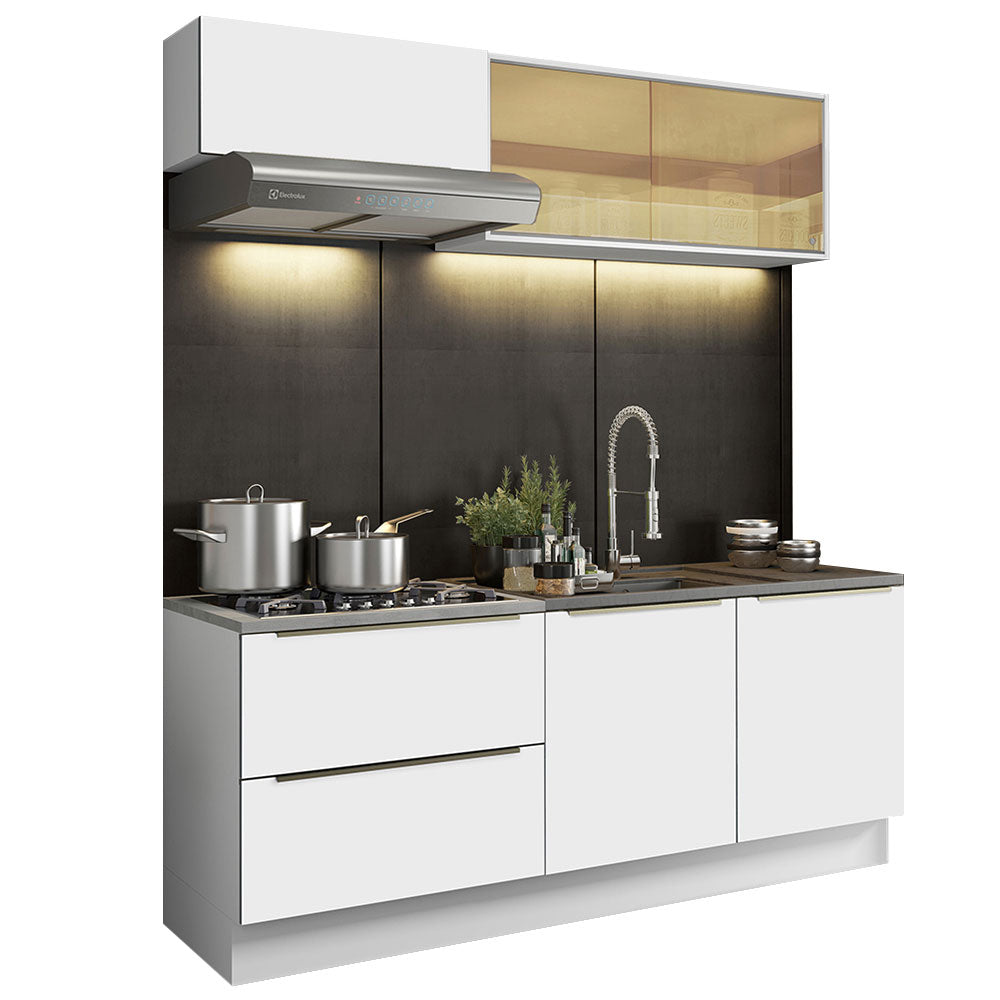 Cocina Compacta 200 x 60 cm Blanco/Blanco Aterciopelado Lux Madesa 01