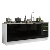 Combo con 2 Bajos Mesadas de Cocina 4 Puetas 3 Cajones 200 x 60 cm (Sin Mesada y Bacha) Blanco/Negro Lux Madesa
