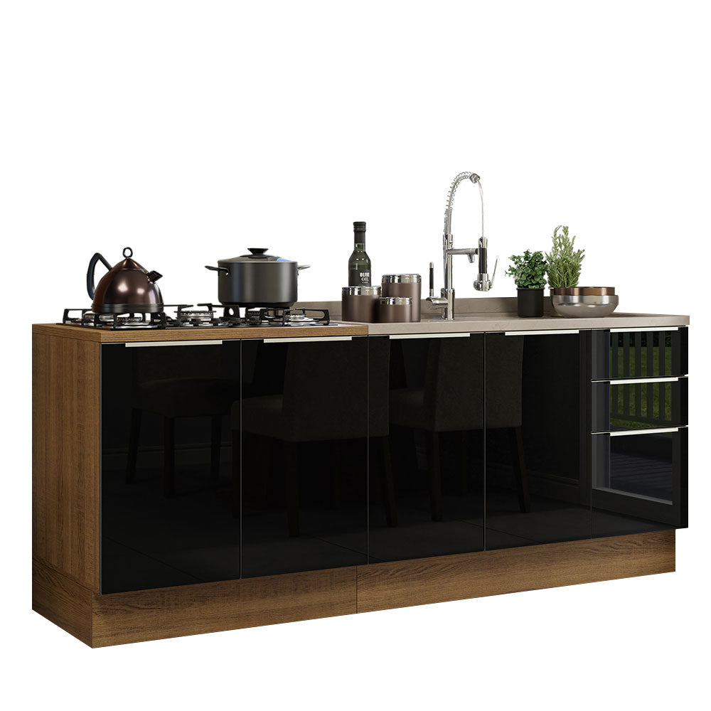 Kit 2 Bajo Mesada Lux 200 cm 4 Puertas 3 Cajones (Sin Mesada) Marrón/Negro Madesa