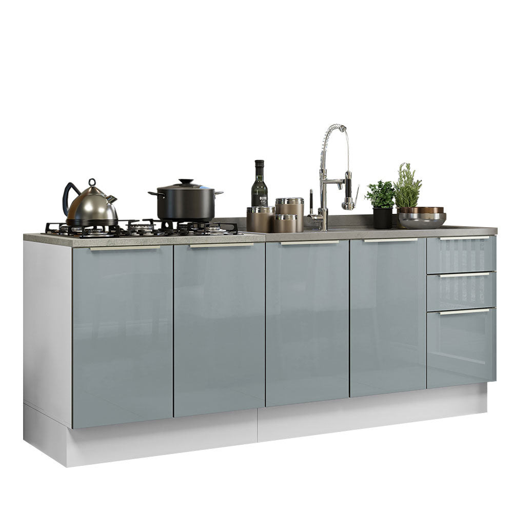 Kit con 2 Bajo Mesada Madesa Lux 4 Purtas 3 Cajones (Sin Mesada ni Bacha) Blanco/Gris