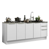 Combo con 2 Bajos Mesadas de Cocina 4 Puetas 3 Cajones 200 x 60 cm (Sin Mesada y Bacha) Blanco/Blanco Aterciopelado Lux Madesa