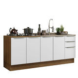 Combo con 2 Bajos Mesadas de Cocina 4 Puetas 3 Cajones 200 x 60 cm (Sin Mesada y Bacha) Marrón/Blanco Aterciopelado Lux Madesa