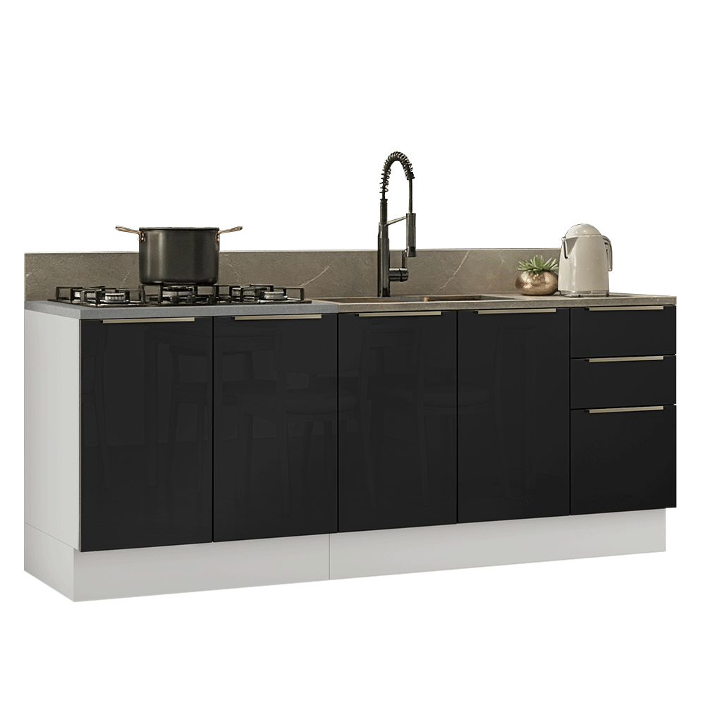 Cocina Compacta 200 x 60 cm Blanco/Negro Lux Madesa 06