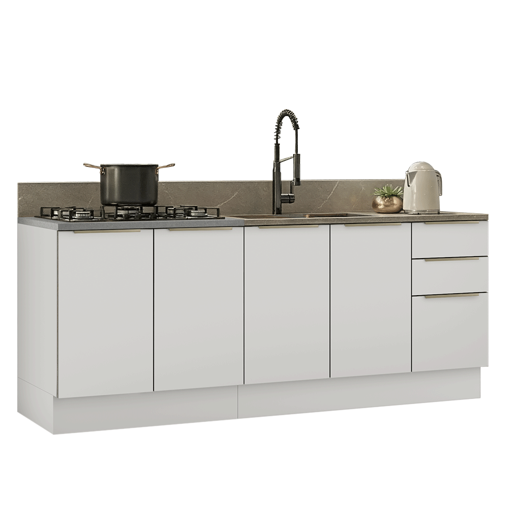 Cocina Compacta 200 x 60 cm Blanco/Blanco Aterciopelado Lux Madesa 06