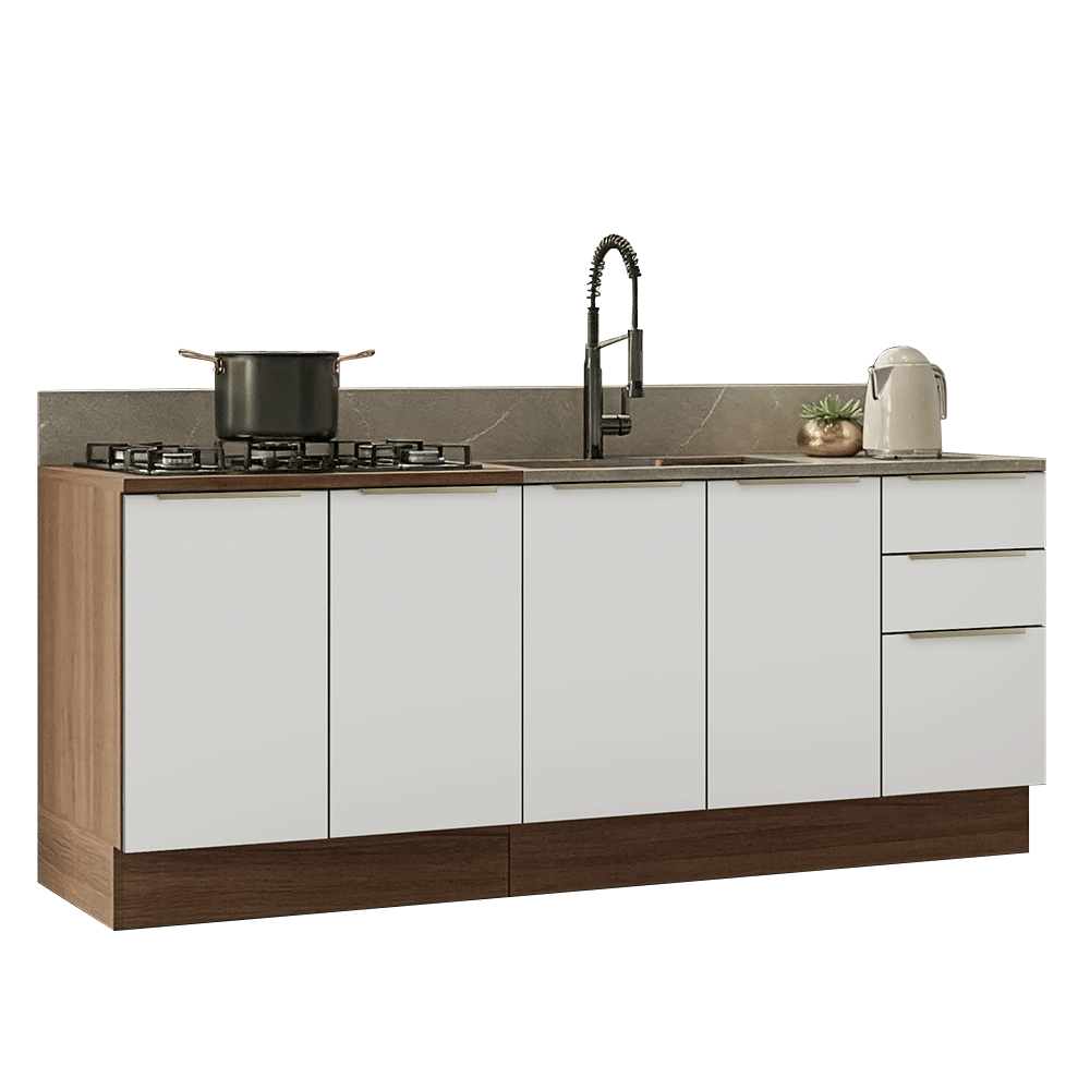 Cocina Compacta 200 x 60 cm Marrón/Blanco Aterciopelado Lux Madesa 06
