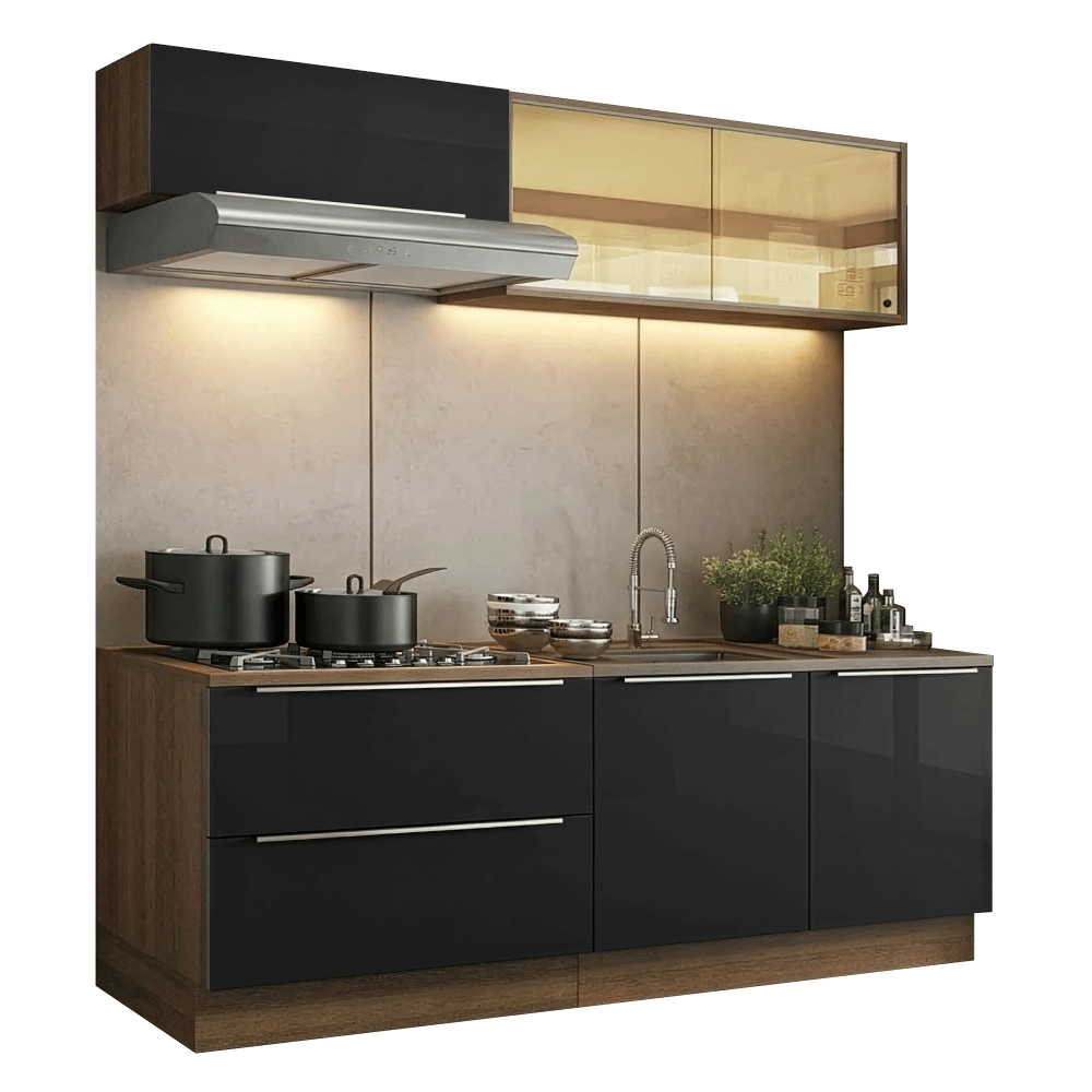 Cocina Compacta 200 cm Marrón/Negro Lux Madesa 07