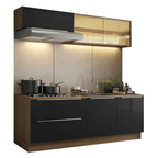 Cocina Compacta 200 cm 5 Puertas 2 Cajones Sin Mesada Marrón/Negro Lux Madesa
