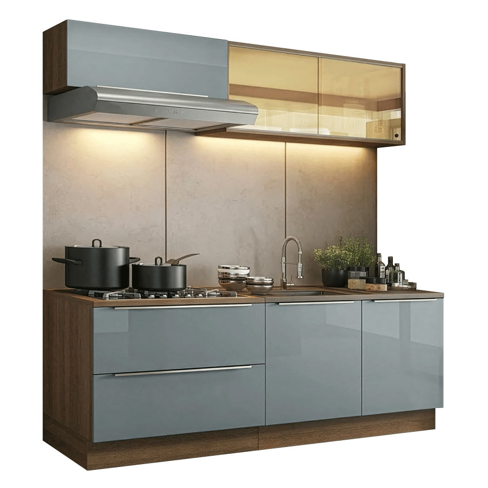 Cocina Compacta 200 cm Marrón/Gris Lux Madesa 07