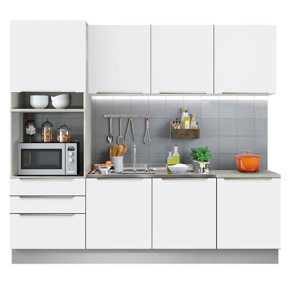 Combo Completo de Cocina 240 x 60 cm Blanco/Blanco Aterciopelado Lux Madesa 03