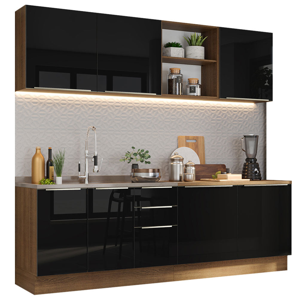 Combo completo de Cocina 240cm Marrón/Negro Lux Madesa 05