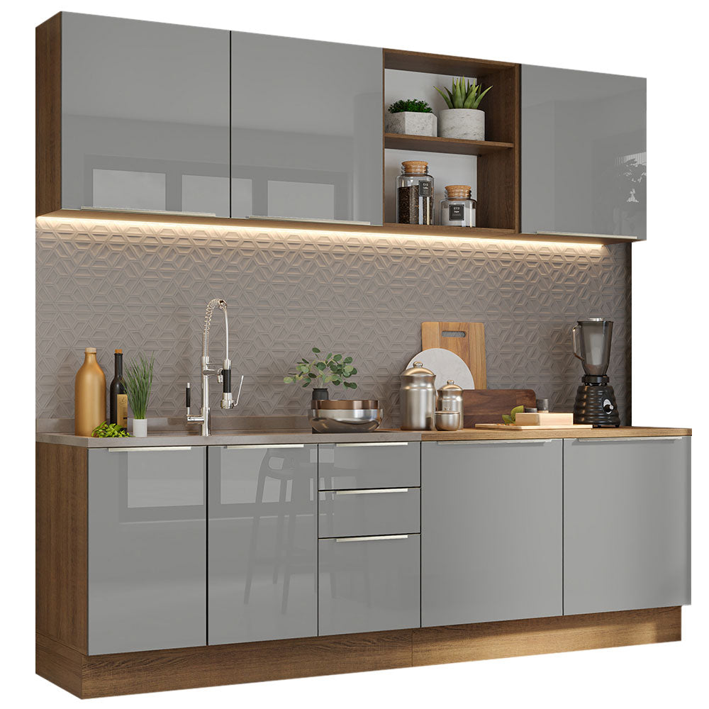Combo completo de Cocina 240 cm 7 Puertas 3 Cajones Sin Mesada Marrón/Gris Lux Madesa