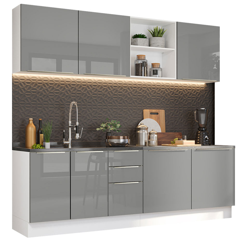 Combo completo de Cocina 240cm Blanco/Gris Lux Madesa 05