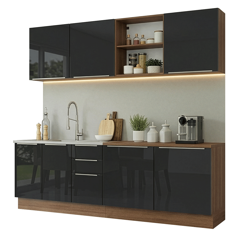 Combo completo de Cocina 240 cm Marrón/Negro Lux Madesa 09