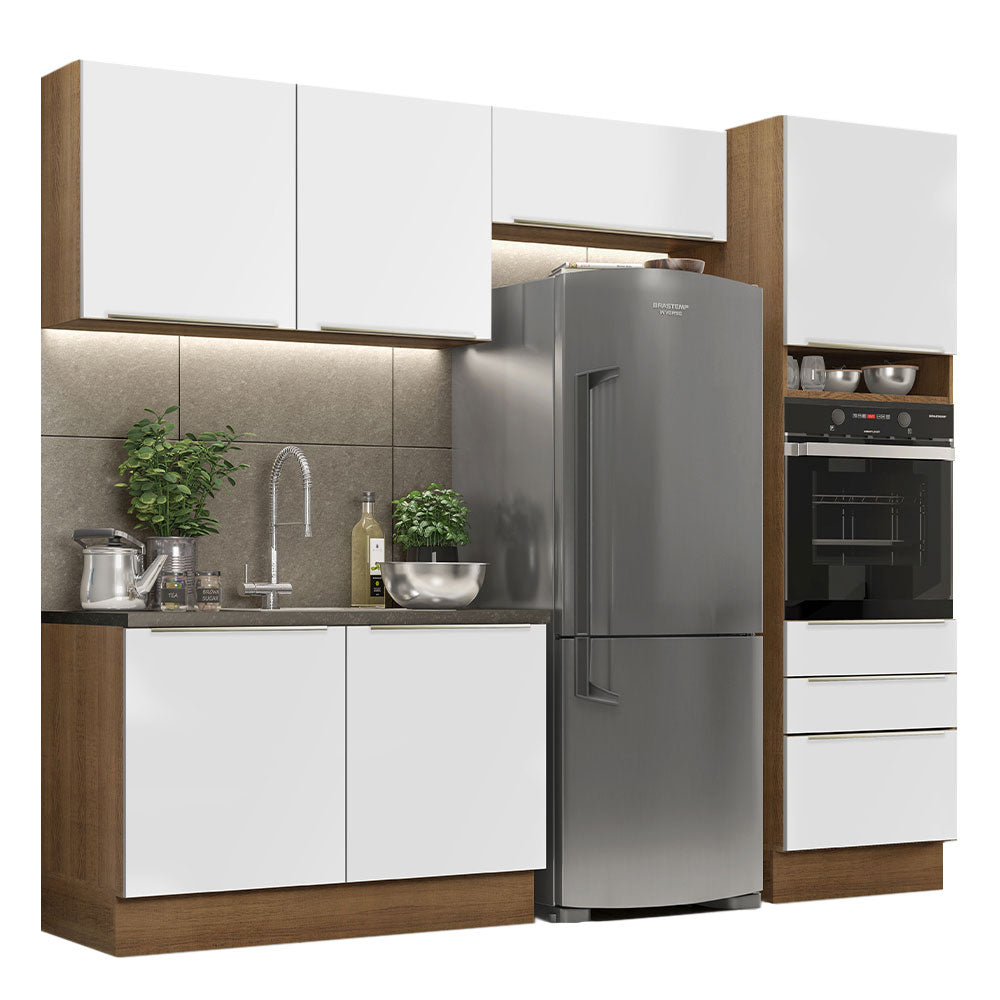Combo Completo de Cocina 260 x 60 cm Marrón/Blanco Aterciopelado Lux Madesa 05