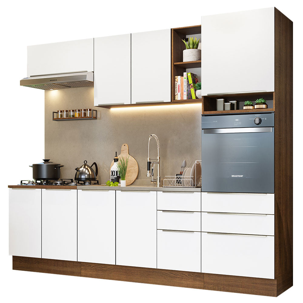 Combo Completo de Cocina 260 x 60 cm Marrón/Blanco Aterciopelado Lux Madesa 08