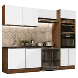 Combo Completo de Cocina 270 x 60 cm Marrón/Blanco Aterciopelado Lux Madesa 01