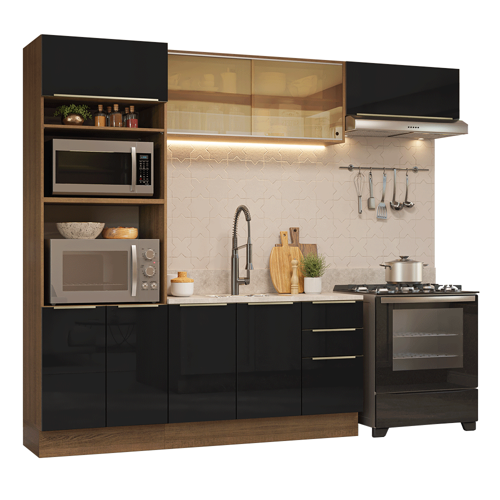 Combo completo de Cocina 270 cm Marrón/Negro Lux Madesa 07