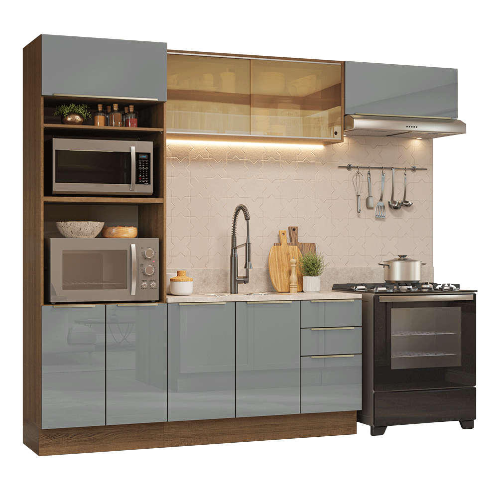 Combo completo de Cocina 270 cm Marrón/Gris Lux Madesa 07