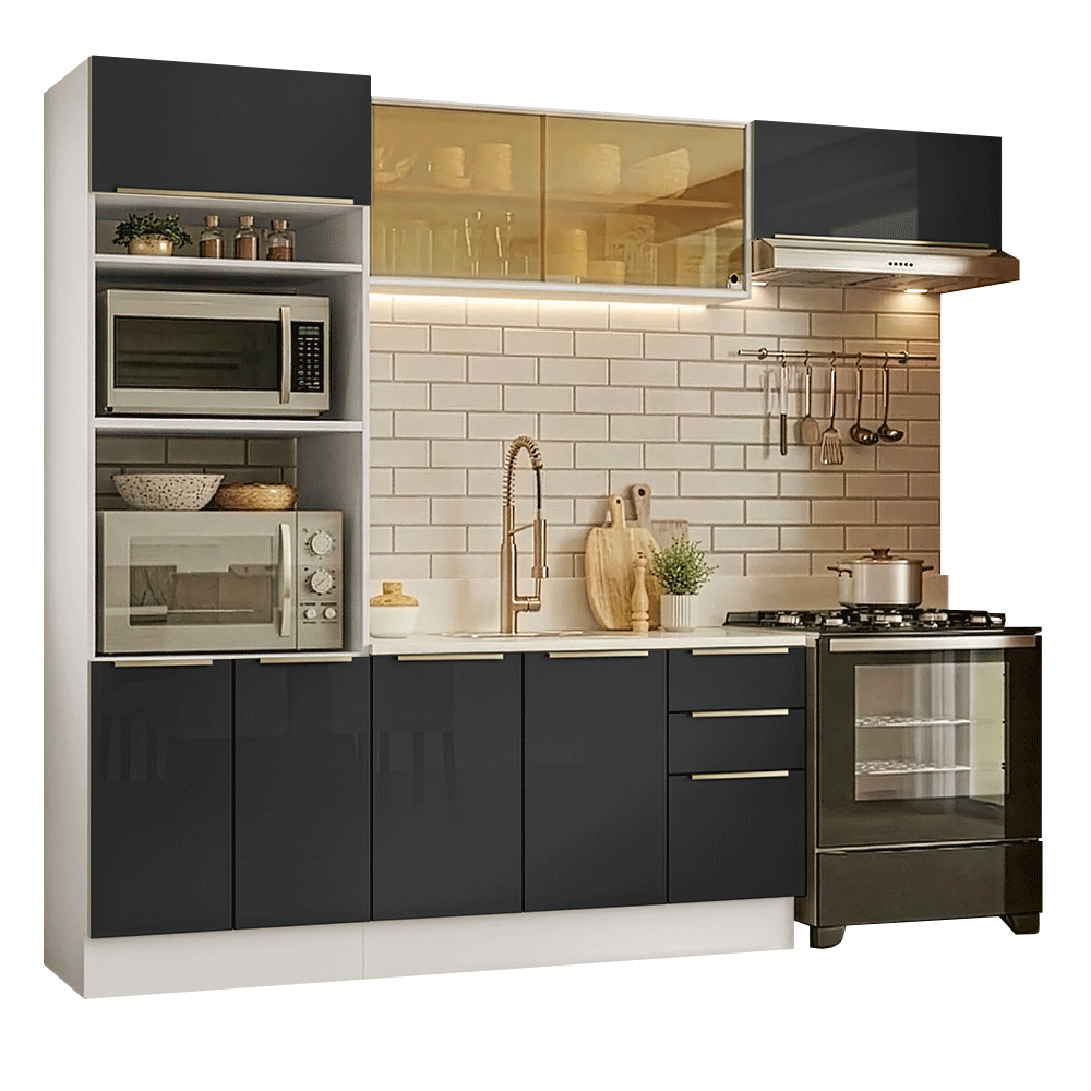 Combo completo de Cocina 270 x 60 cm Blanco/Negro Lux Madesa 08