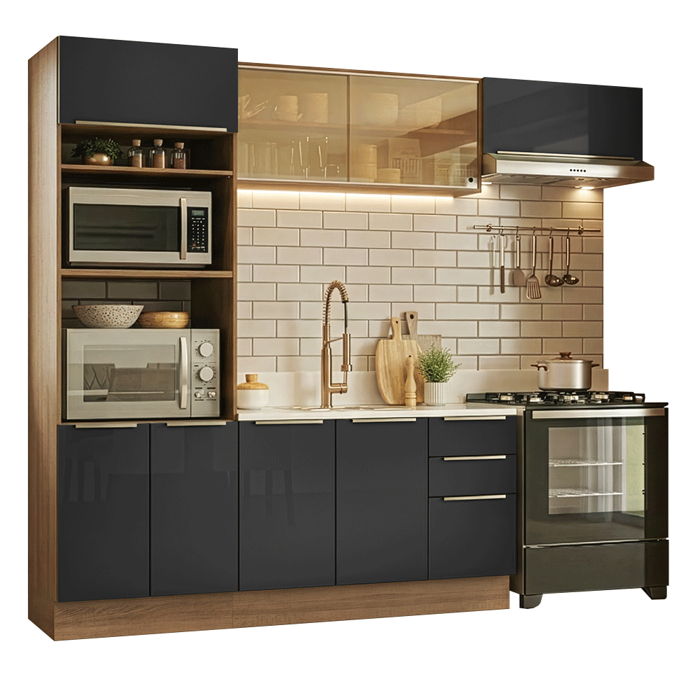 Combo completo de Cocina 270 x 60 cm Marrón/Negro Lux Madesa 08