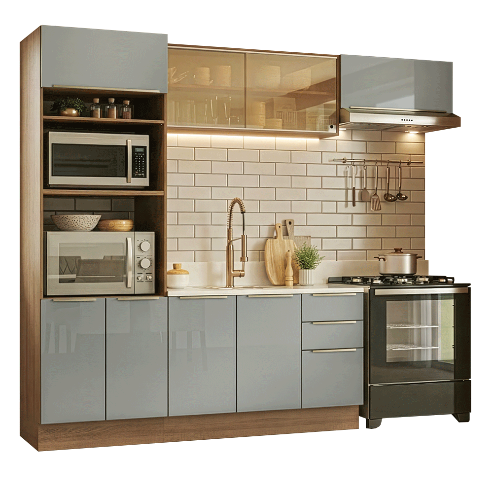 Combo completo de Cocina 270 x 60 cm Marrón/Gris Lux Madesa 08