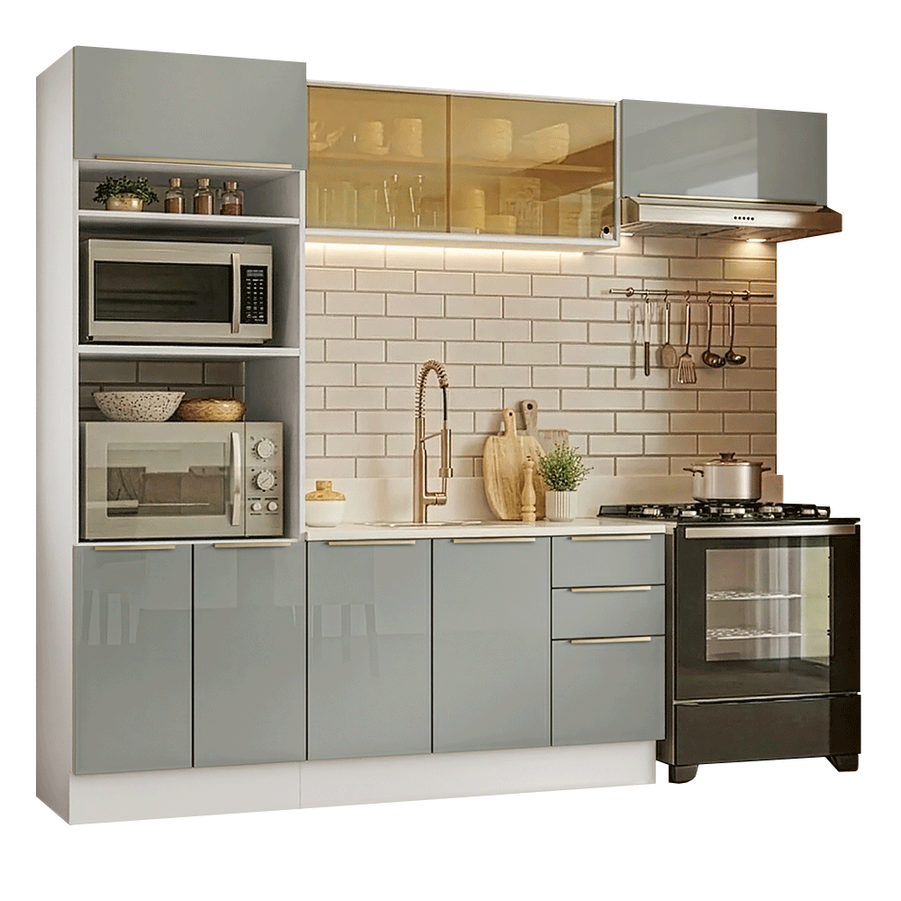 Combo completo de Cocina 270 x 60 cm Blanco/Gris Lux Madesa 08