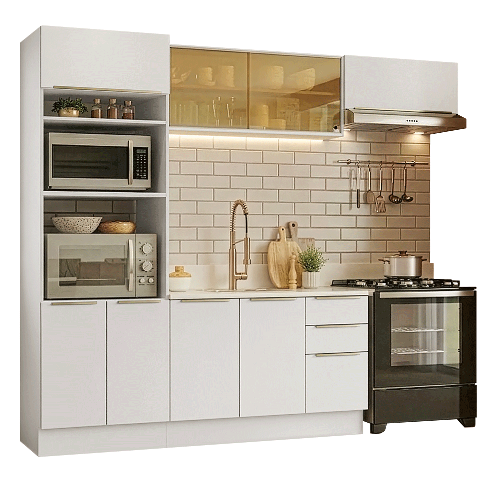 Combo completo de Cocina 270 x 60 cm Blanco/Blanco Aterciopelado Lux Madesa 08